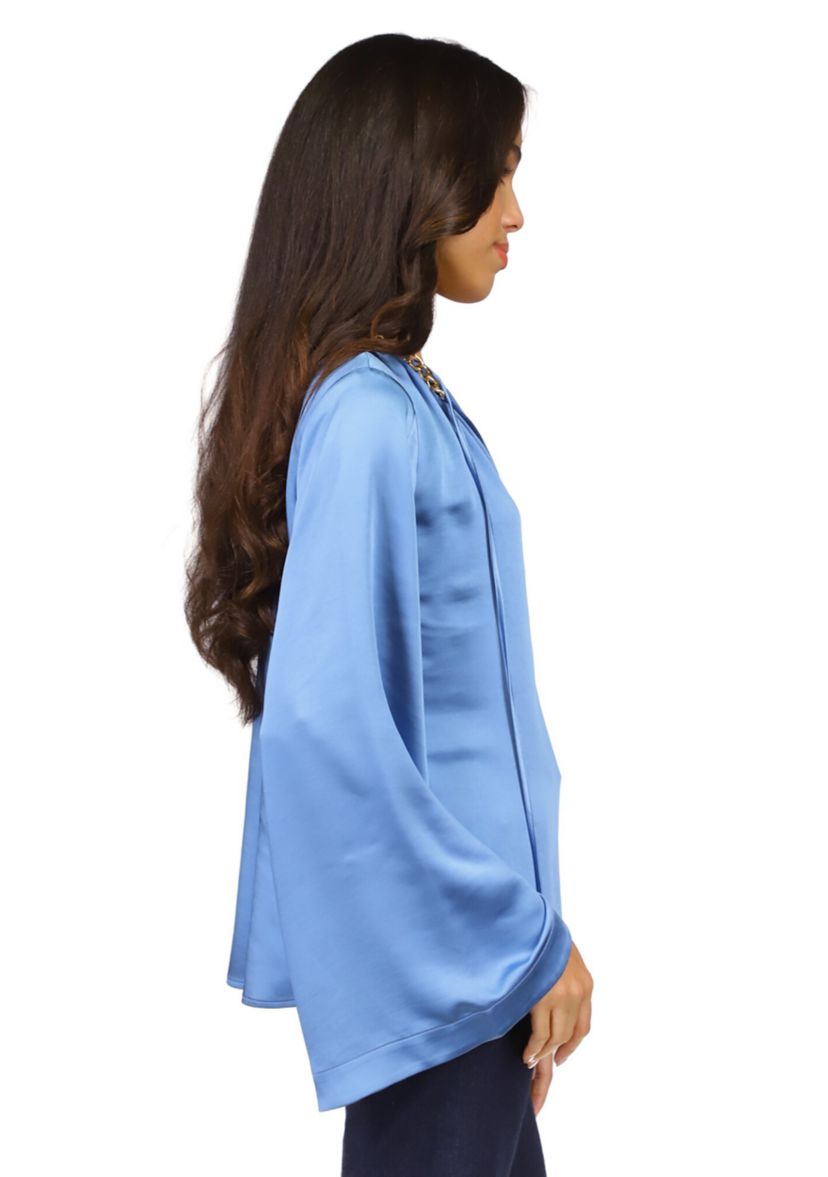 Womens Satin Bell Sleeve Chain Top