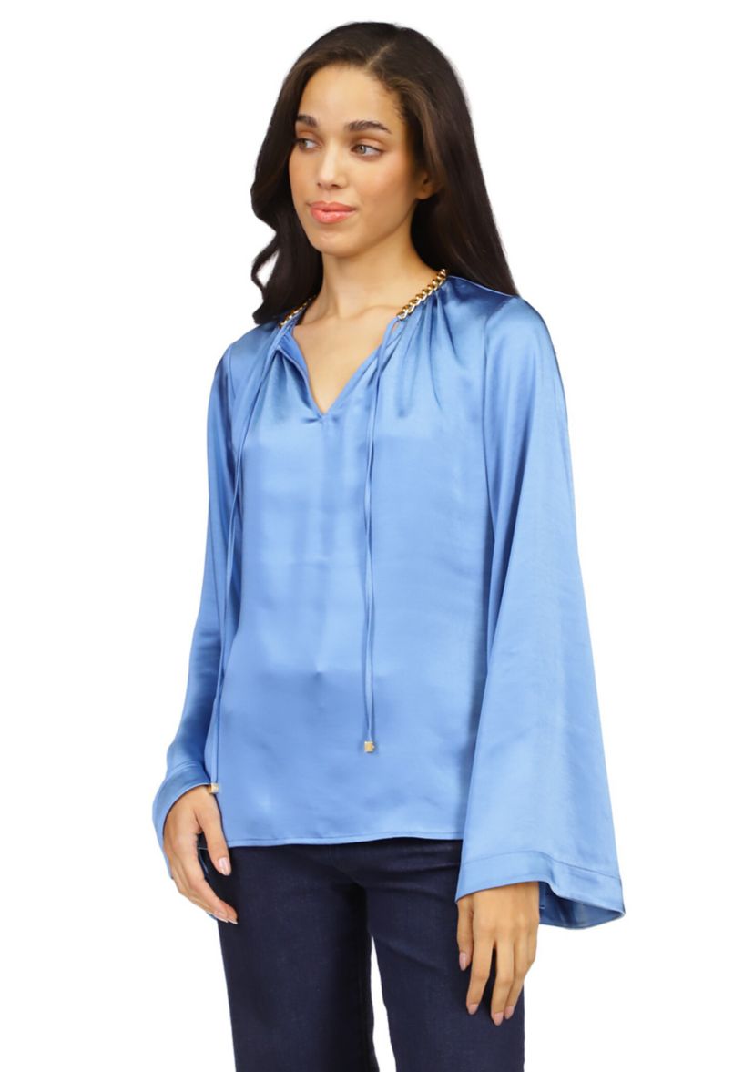 Womens Satin Bell Sleeve Chain Top