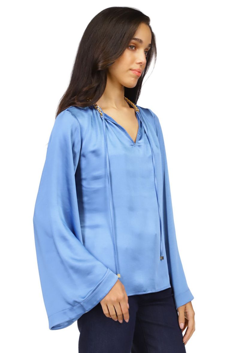 Womens Satin Bell Sleeve Chain Top