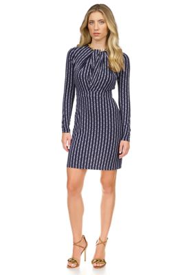 MICHAEL Michael Kors Women's MK Necklace Print Twist Neck Mini Dress, Large -  0196237463043