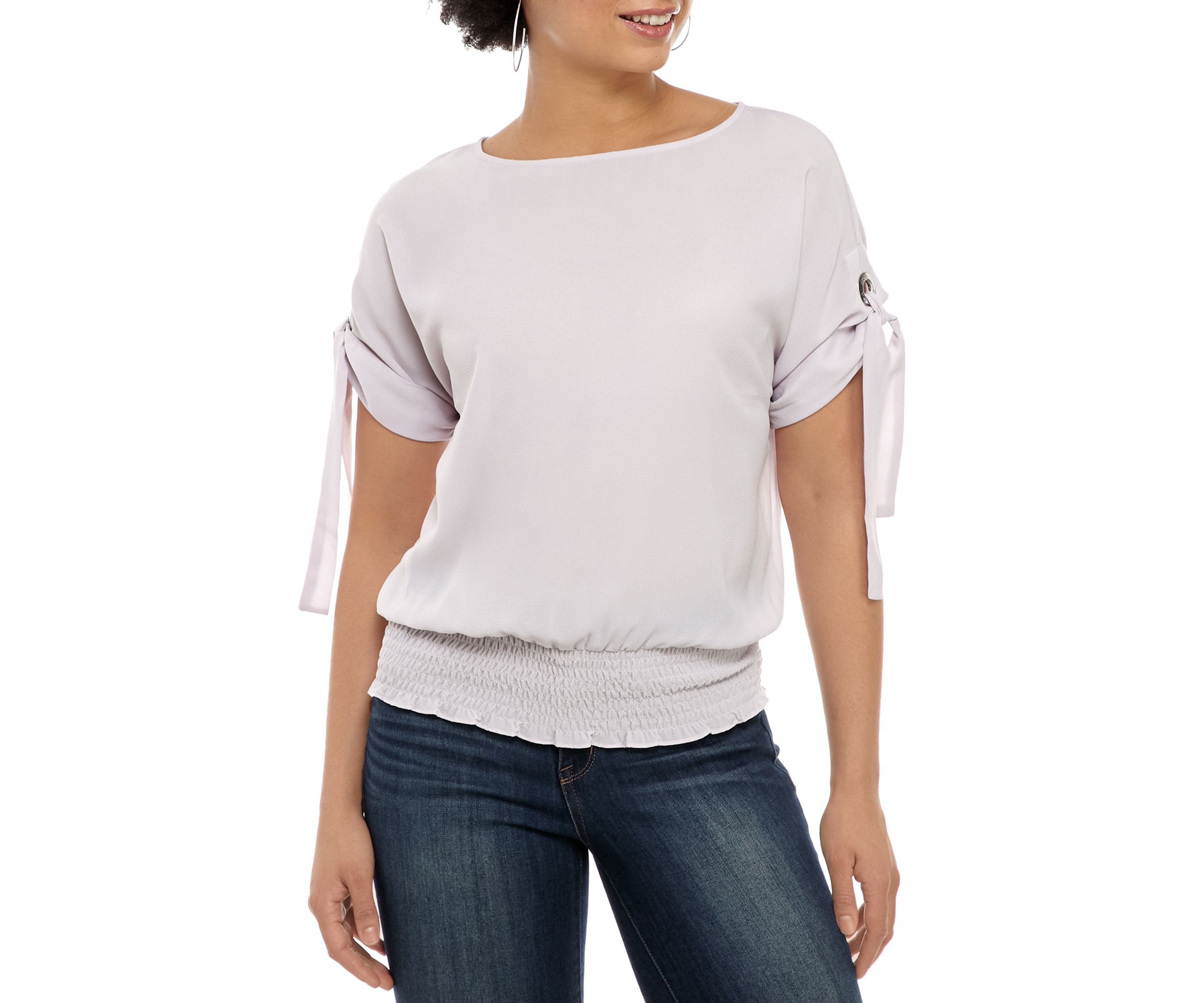 Womens Smock Waist Kimono Sleeve Blouse