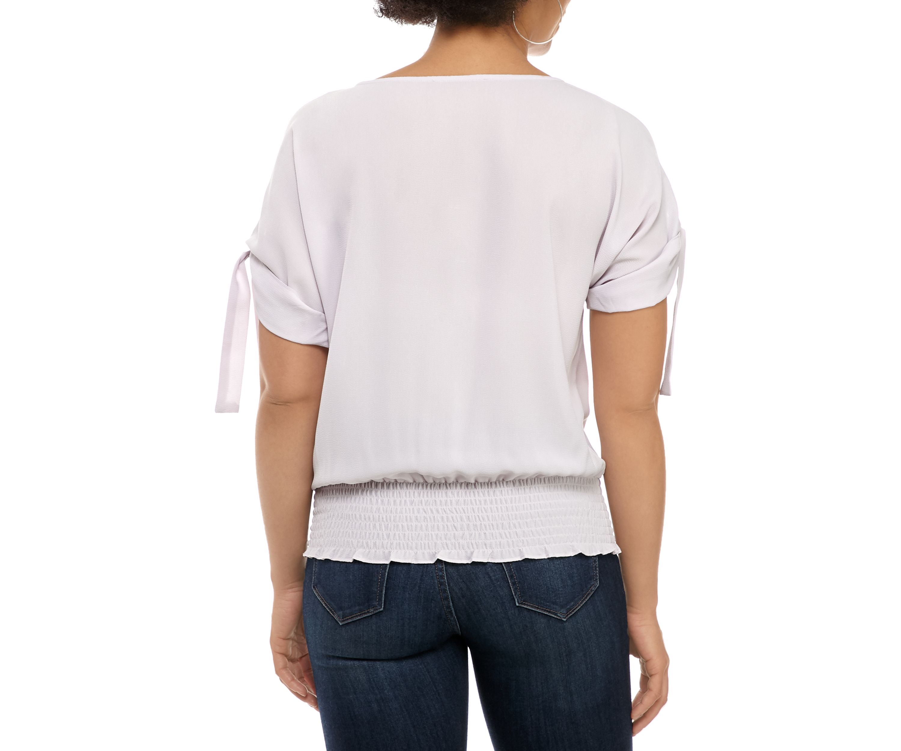 Womens Smock Waist Kimono Sleeve Blouse