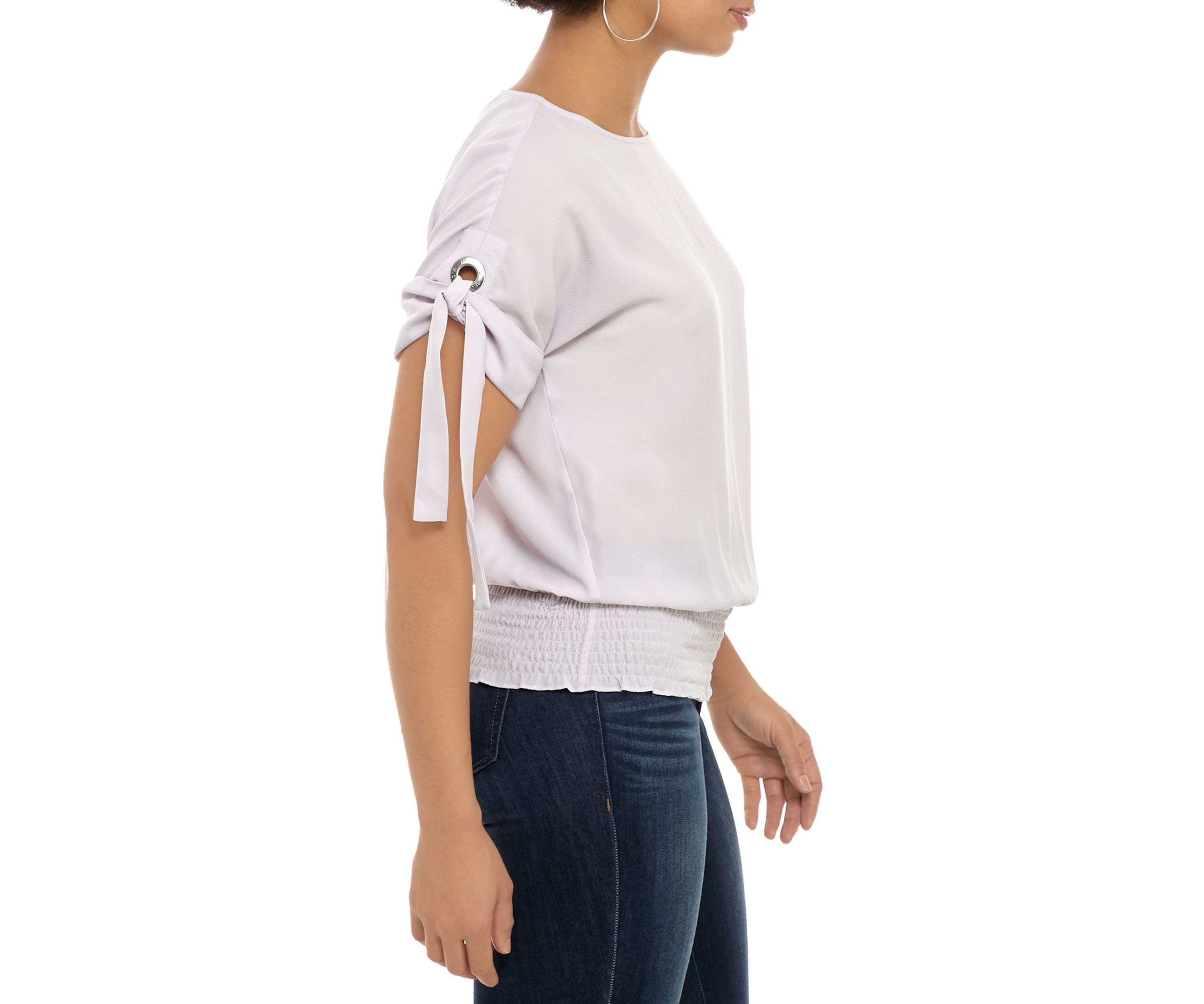 Womens Smock Waist Kimono Sleeve Blouse