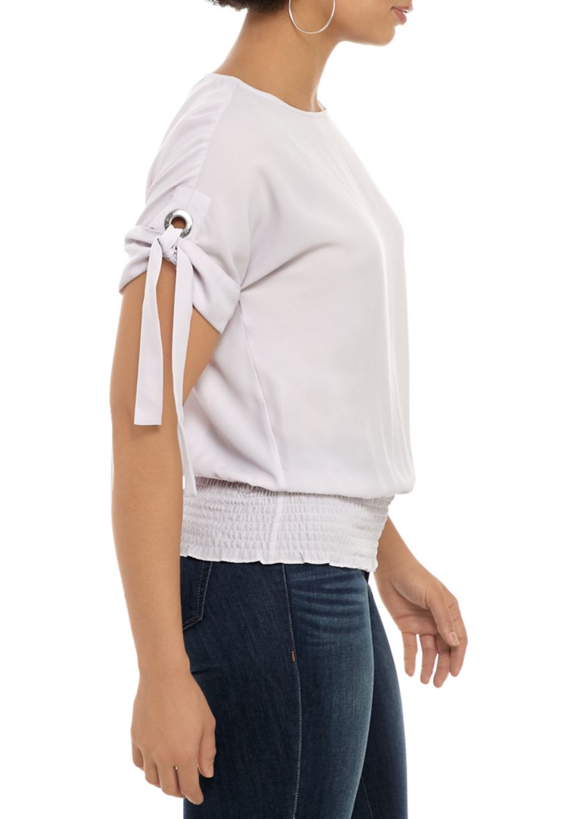 Womens Smock Waist Kimono Sleeve Blouse