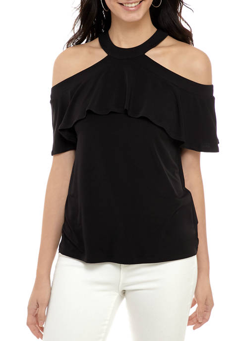 MICHAEL Michael Kors Women's Cold Shoulder Halter Ruffle Knit Top | belk