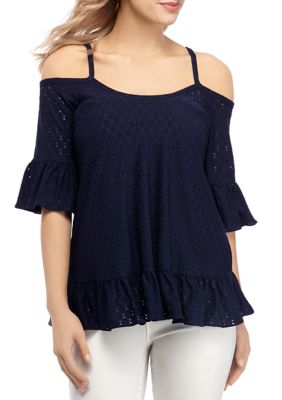 Michael Kors Womens Cold Shoulder Top Blue Size M main image 1