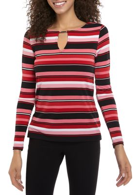 MICHAEL Michael Kors Women's Multi Stripe Keyhole Knit Top | belk