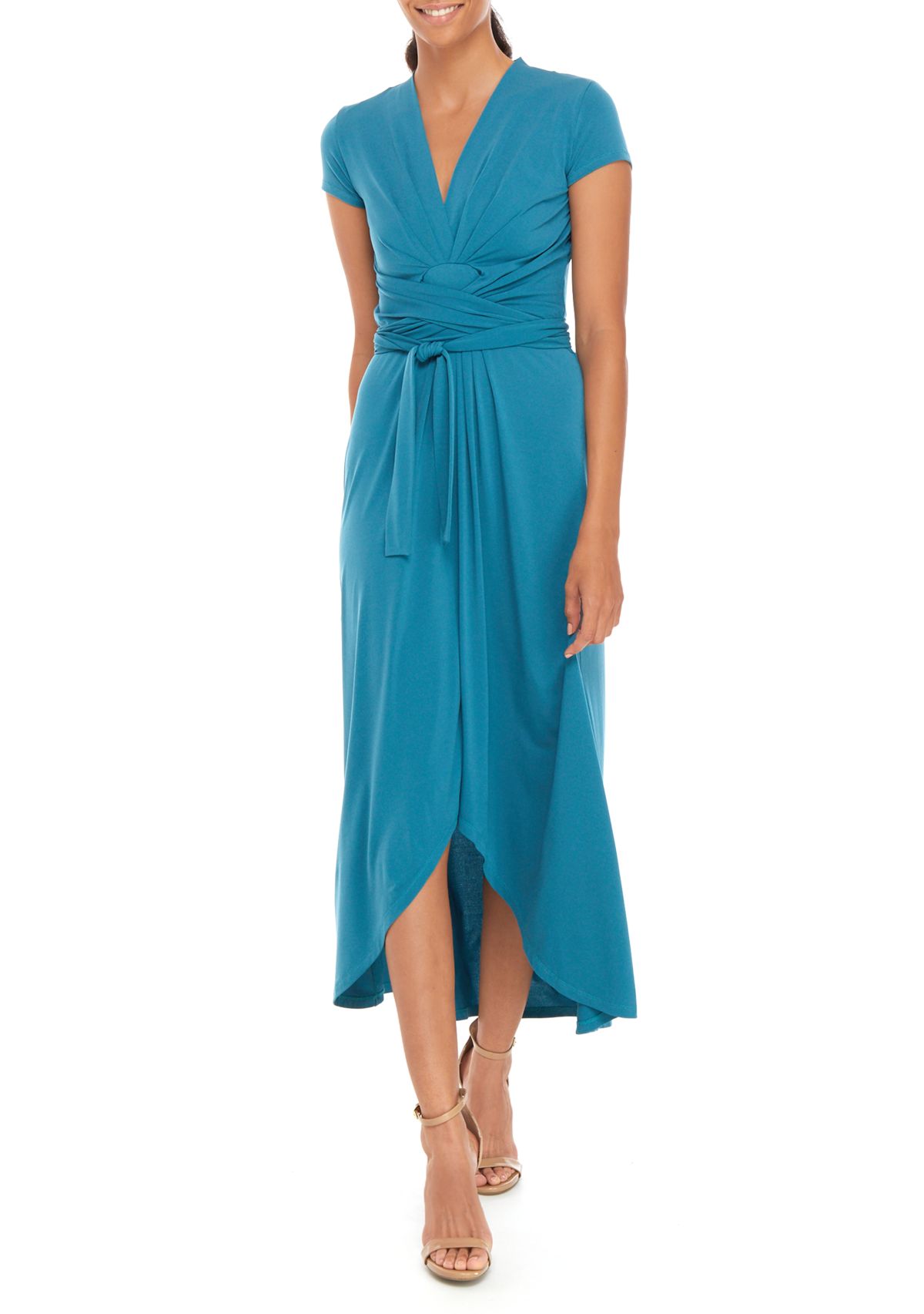 Womens Cap Sleeve Wrap Maxi Dress