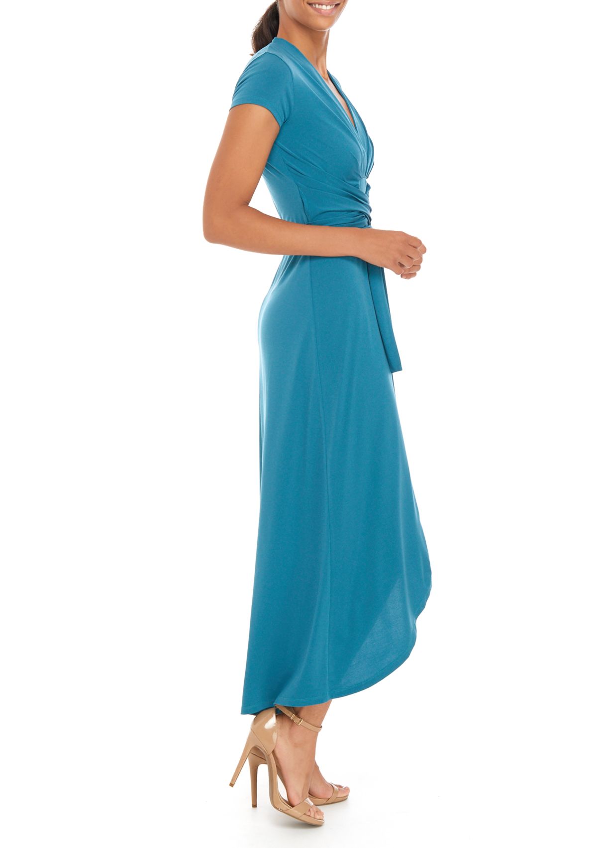 Womens Cap Sleeve Wrap Maxi Dress
