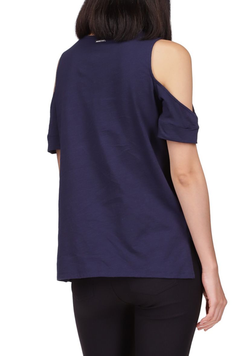 Womens Cold Shoulder Grommet Hem Top