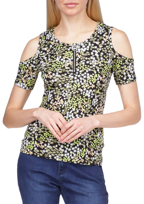 MICHAEL Michael Kors Womens Floral Printed Cold Shoulder
