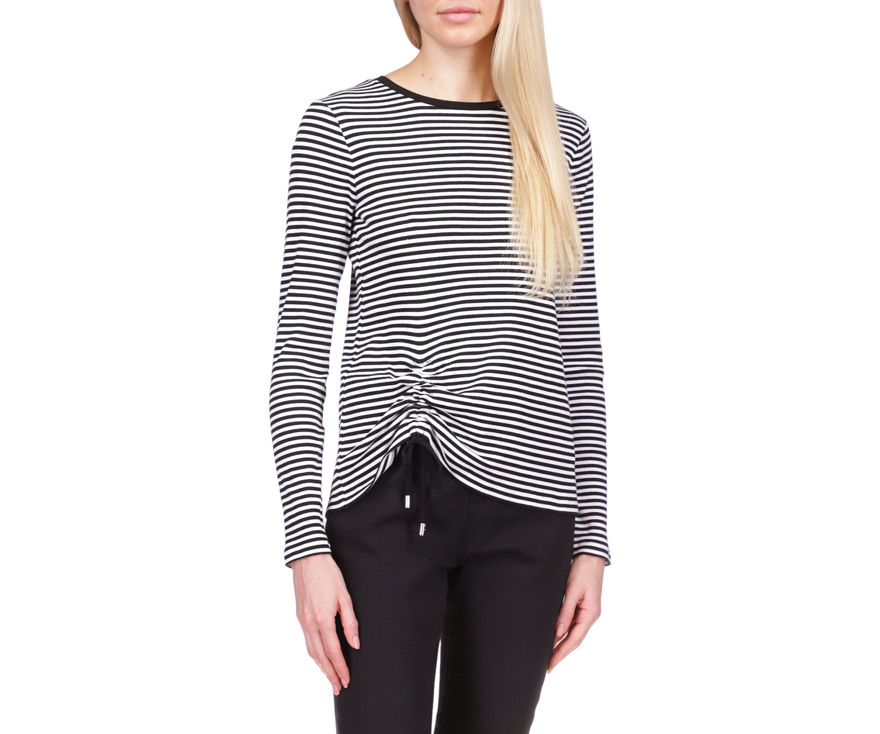 Womens Long Sleeve Ruched Striped Top