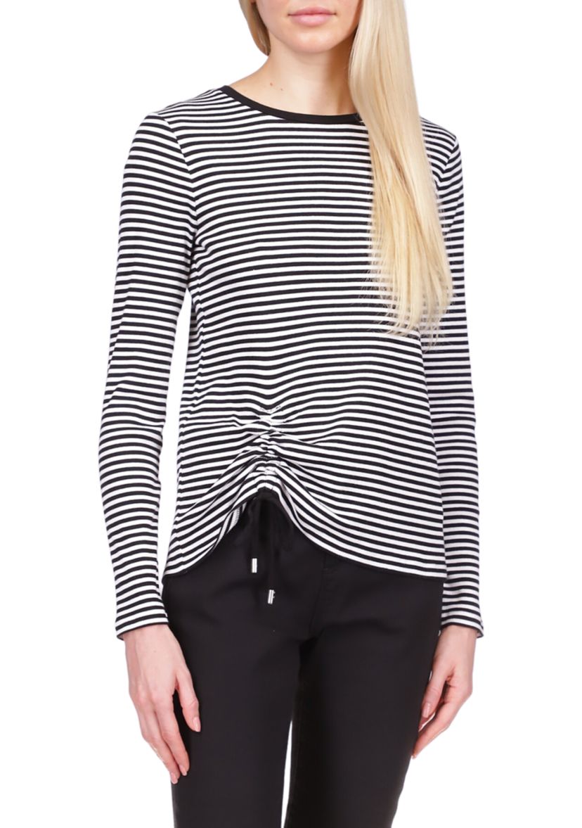 Womens Long Sleeve Ruched Striped Top