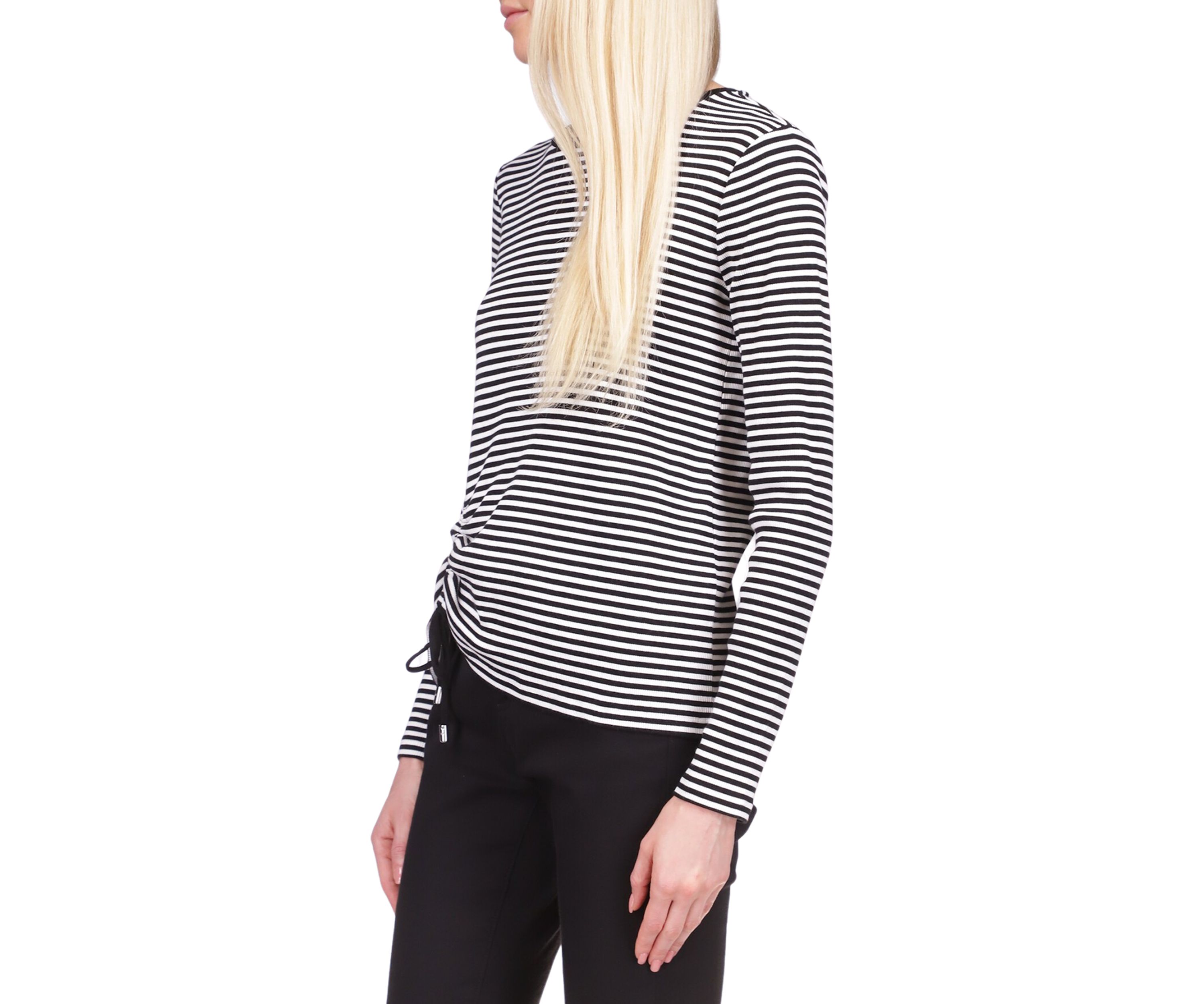 Womens Long Sleeve Ruched Striped Top