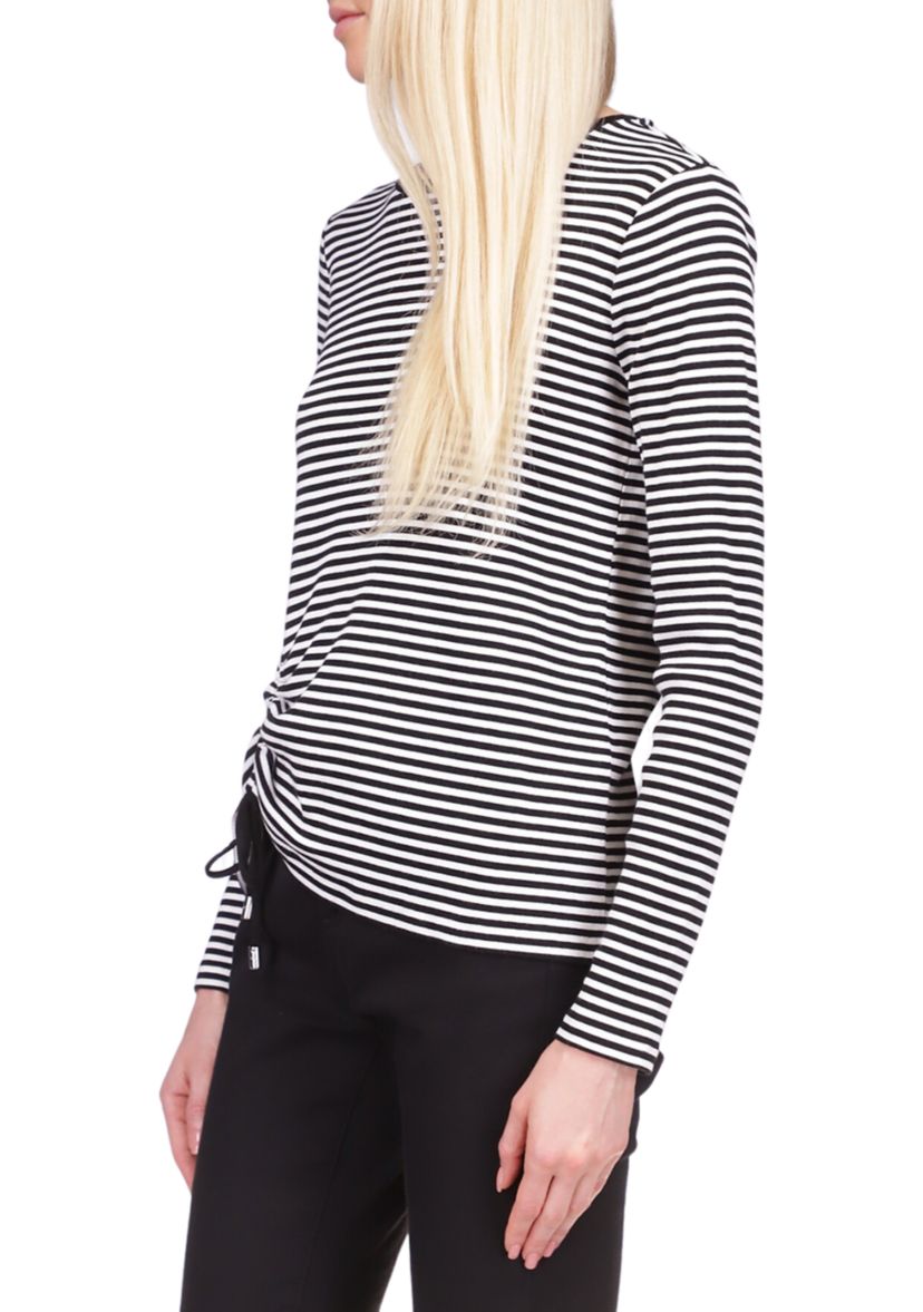 Womens Long Sleeve Ruched Striped Top
