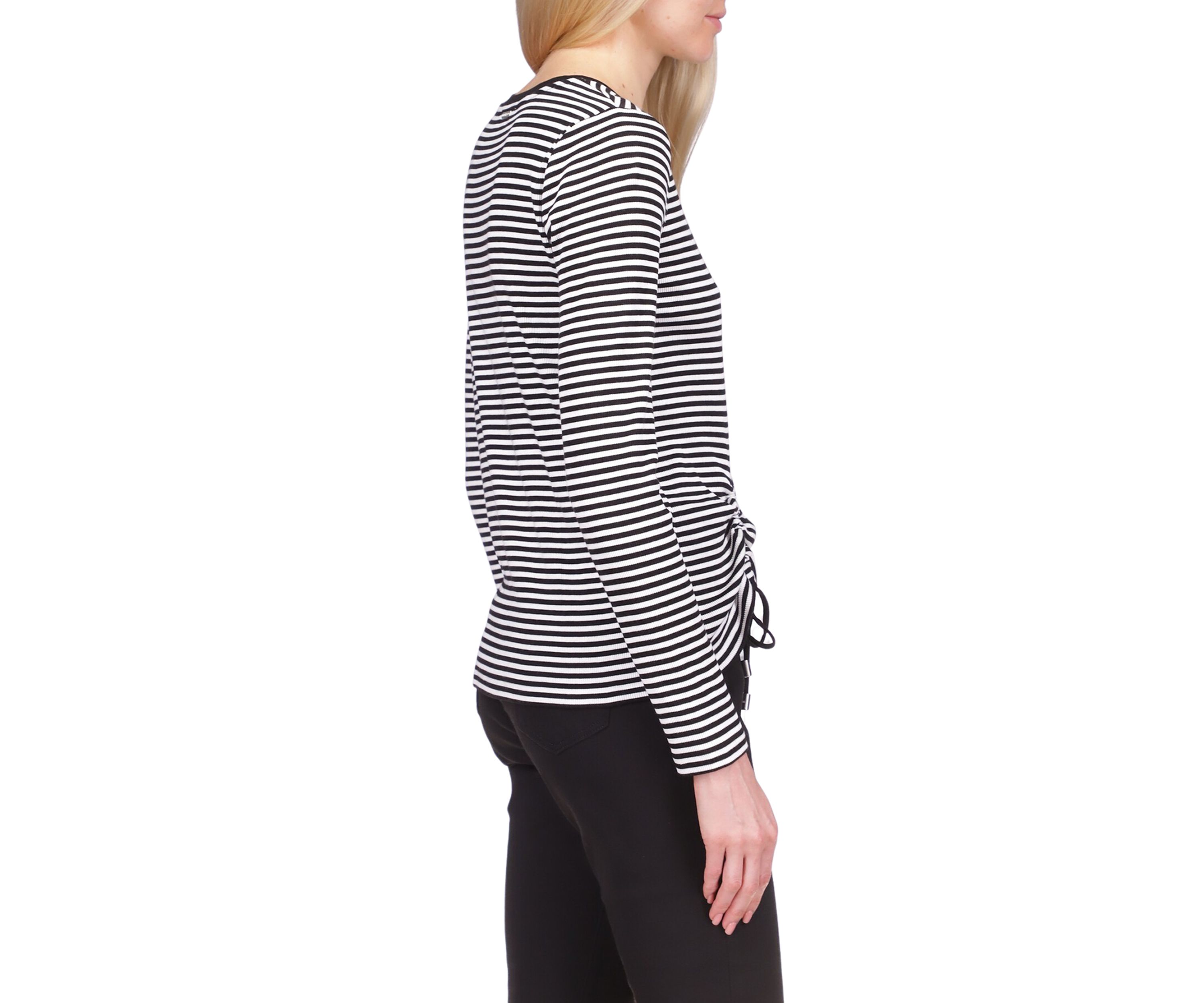Womens Long Sleeve Ruched Striped Top