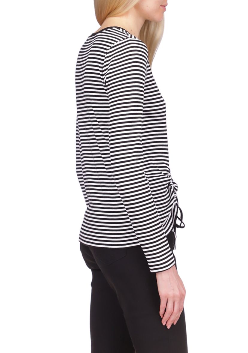 Womens Long Sleeve Ruched Striped Top