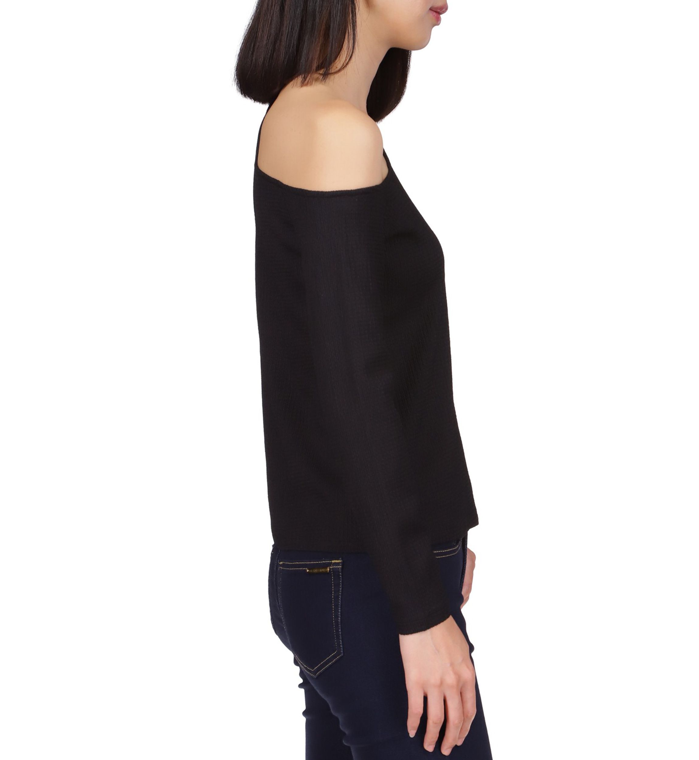 Womens Asymmetrical Neck Cold Shoulder Knit Top