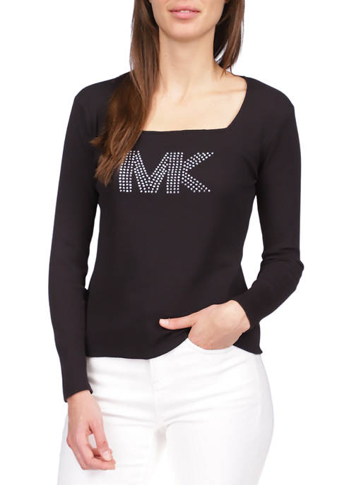 MICHAEL Michael Kors Womens Long Sleeve Studded Logo