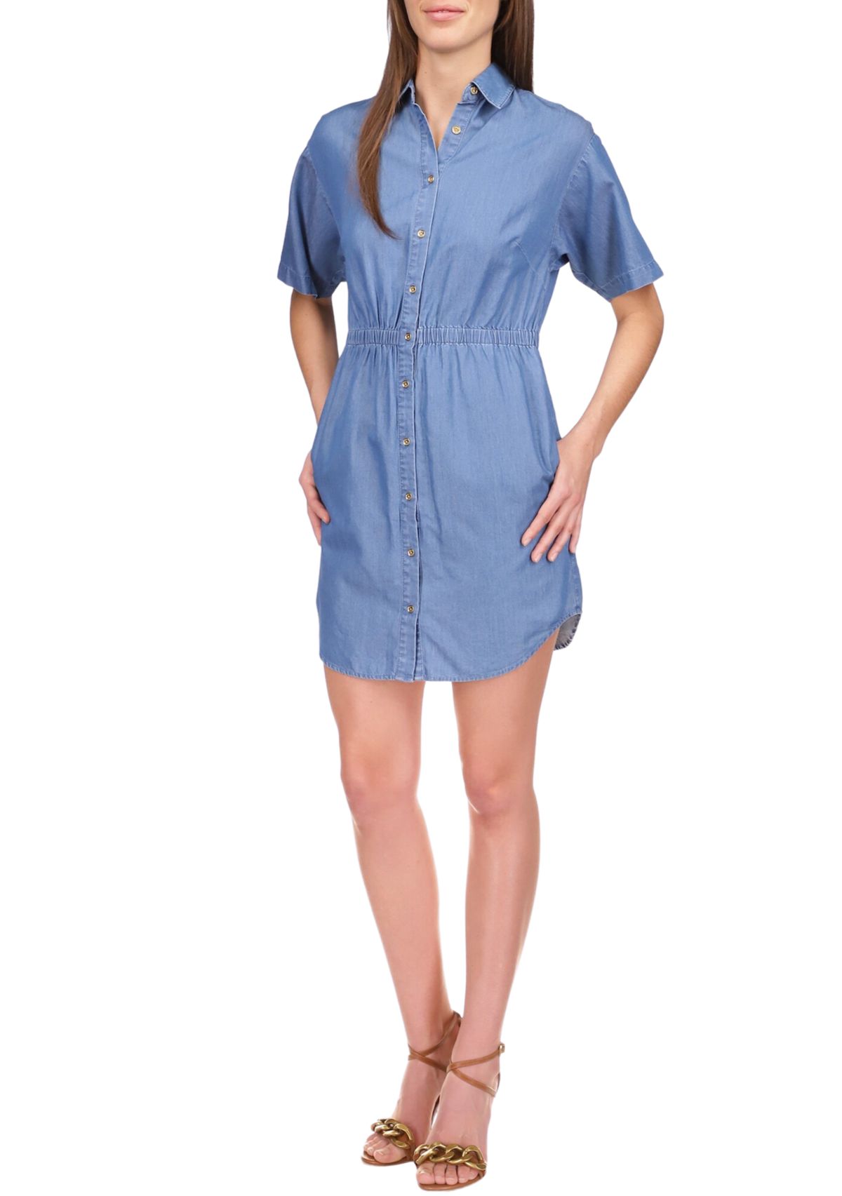 Womens Short Sleeve Chambray Shirt Dress 