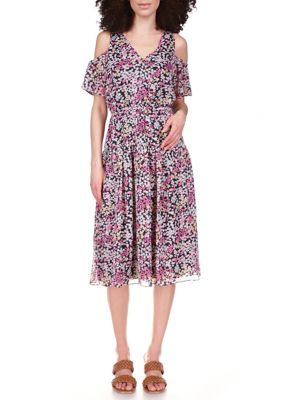 MICHAEL Michael Kors Women's Cami Mini Floral Tie Front Satin Midi Dress, Small -  0196163178295