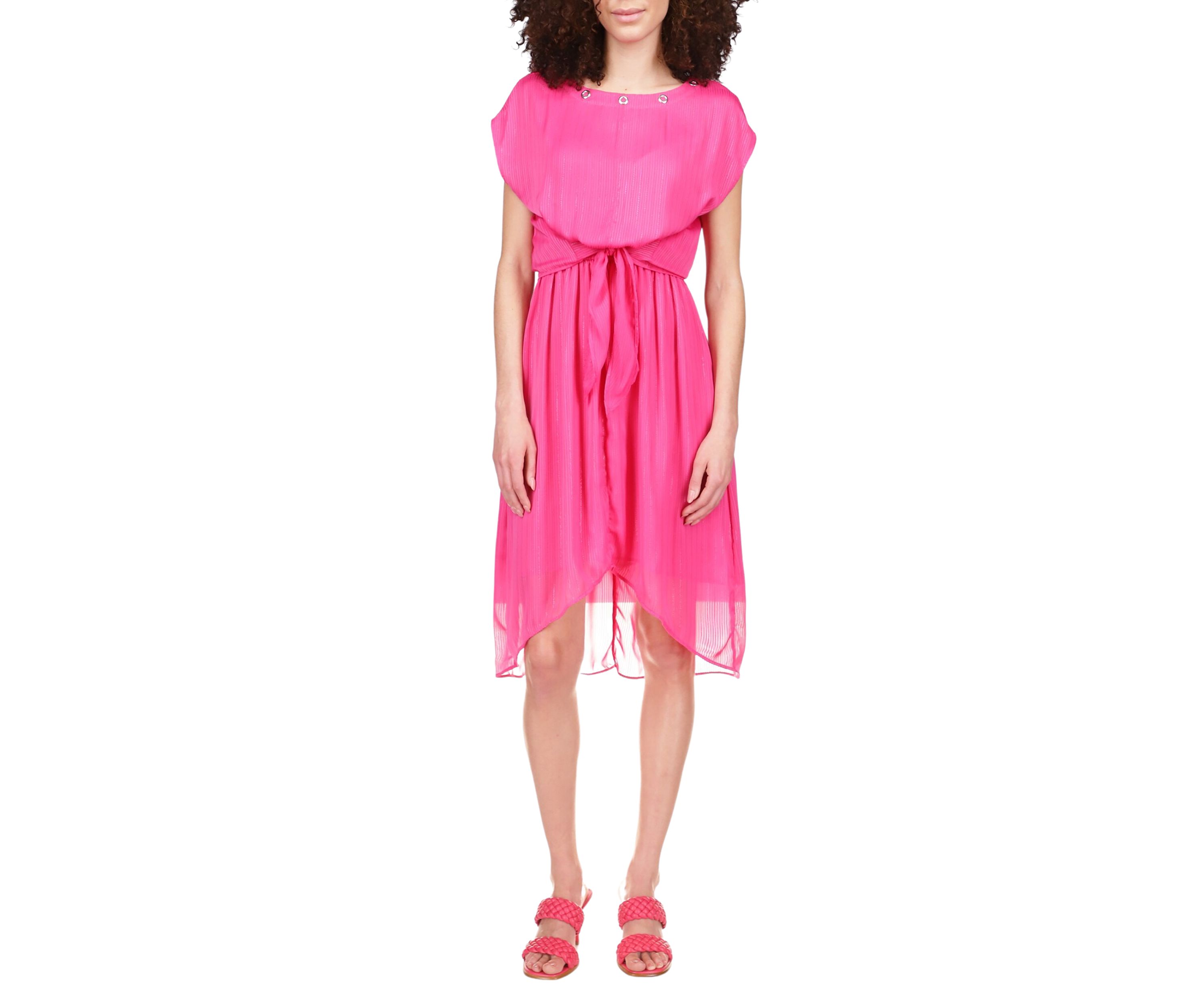 Womens Capsule Tie Front Ruffled High Low Satin Dress 