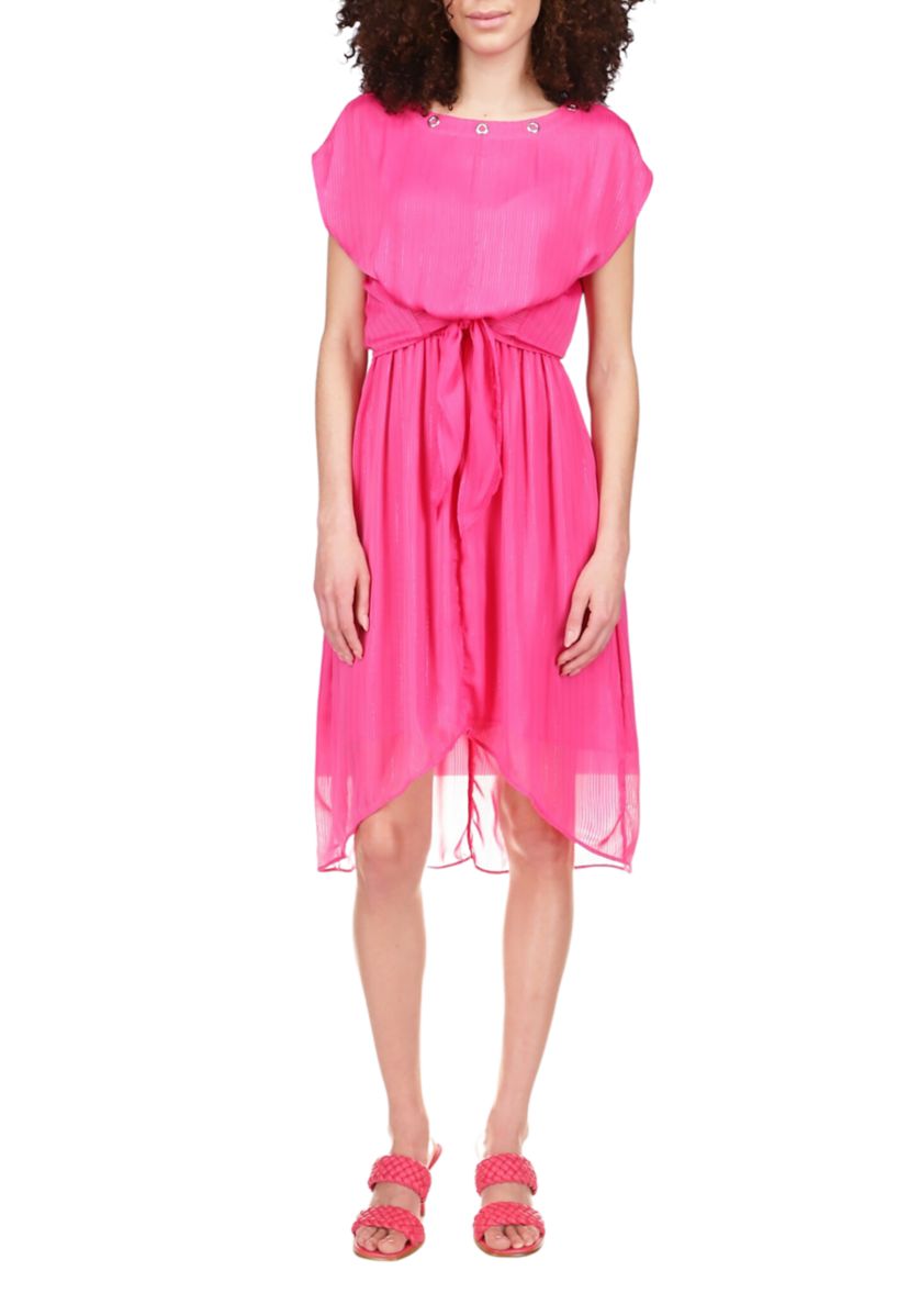 Womens Capsule Tie Front Ruffled High Low Satin Dress 