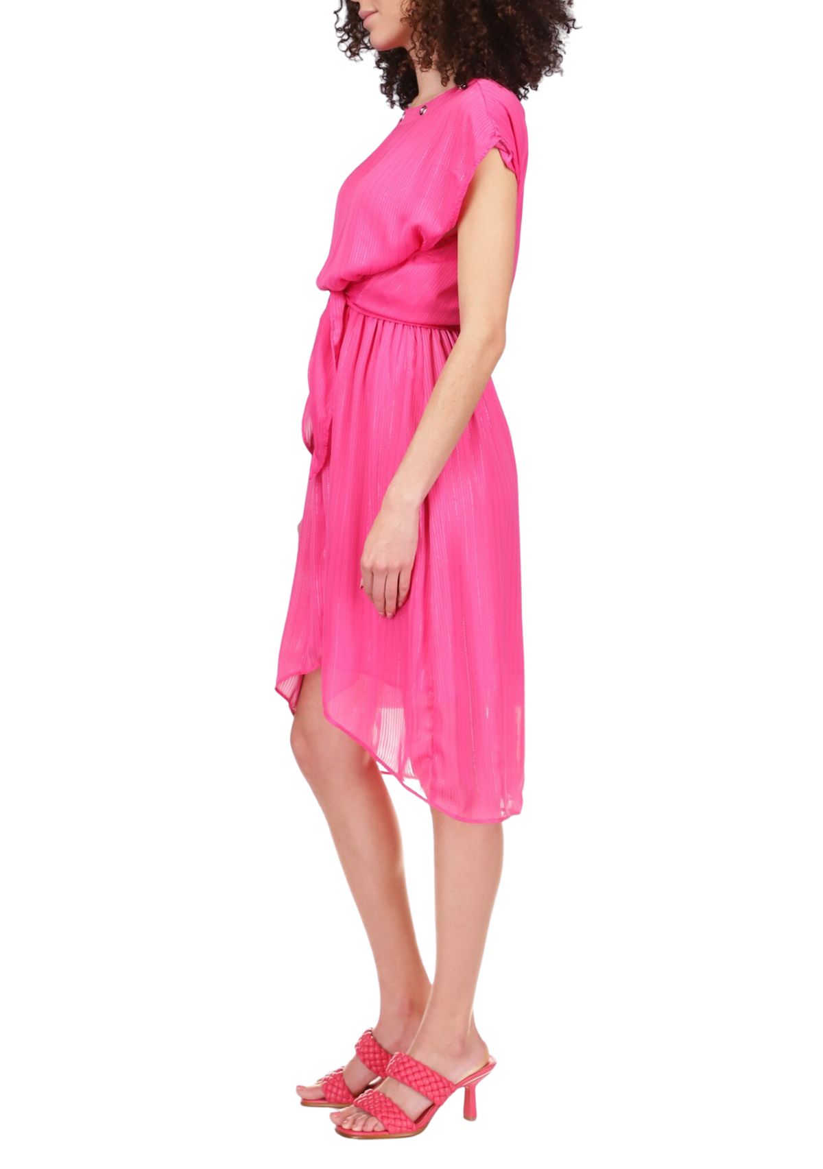 Womens Capsule Tie Front Ruffled High Low Satin Dress 