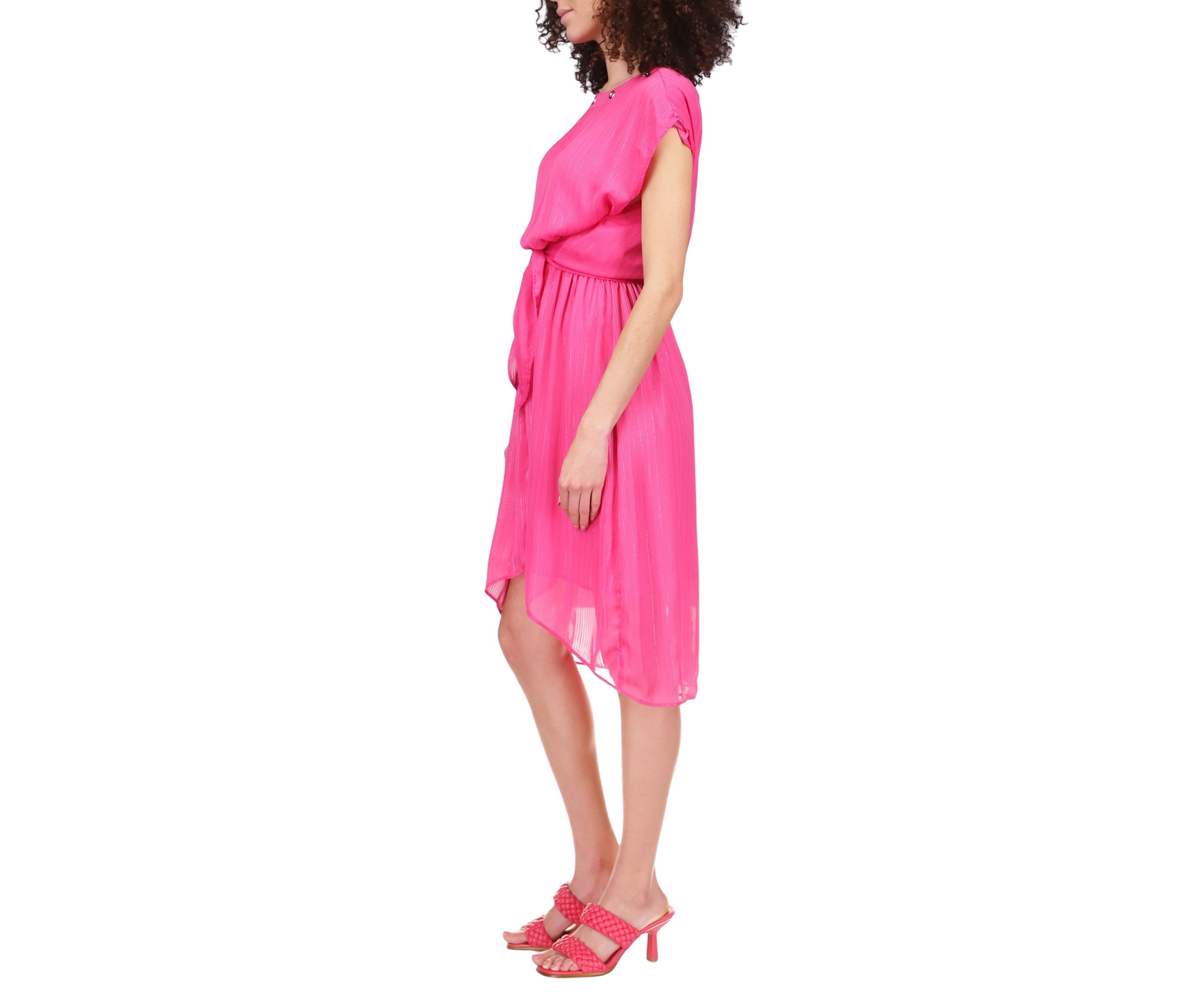 Womens Capsule Tie Front Ruffled High Low Satin Dress 