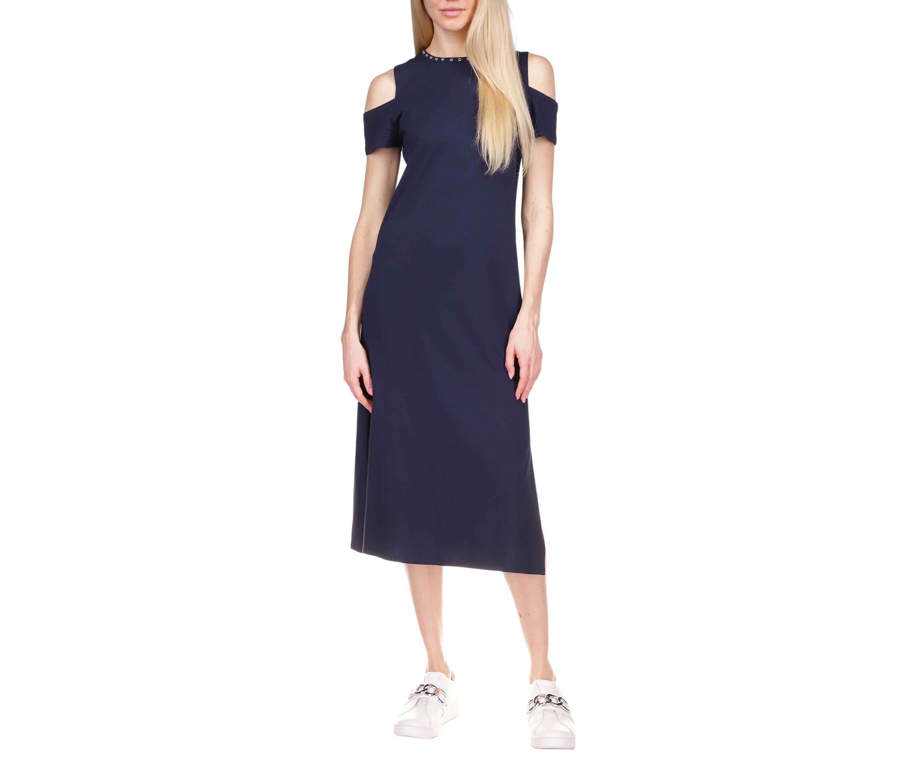 Womens Cold Shoulder Knit Midi Dress