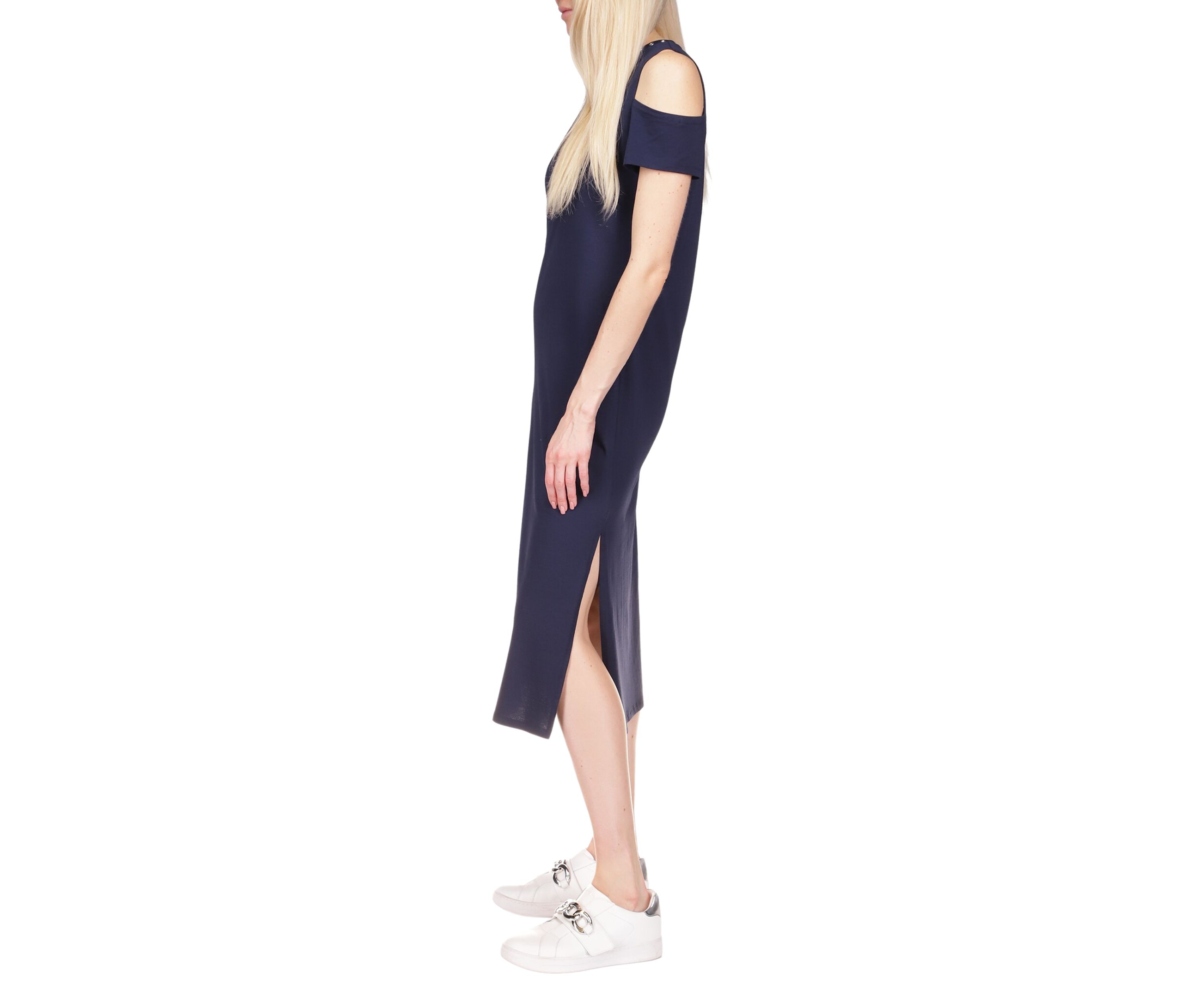 Womens Cold Shoulder Knit Midi Dress