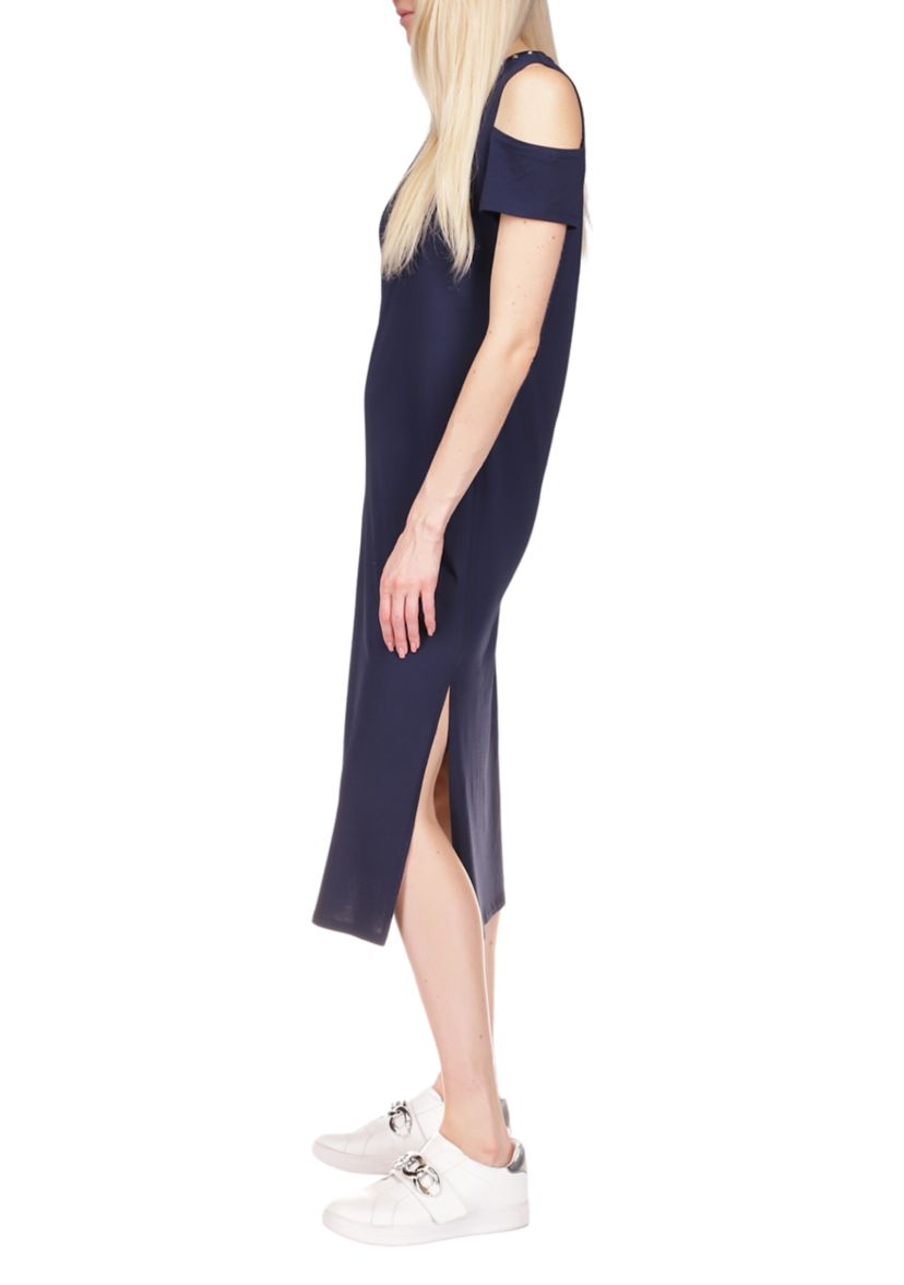 Womens Cold Shoulder Knit Midi Dress