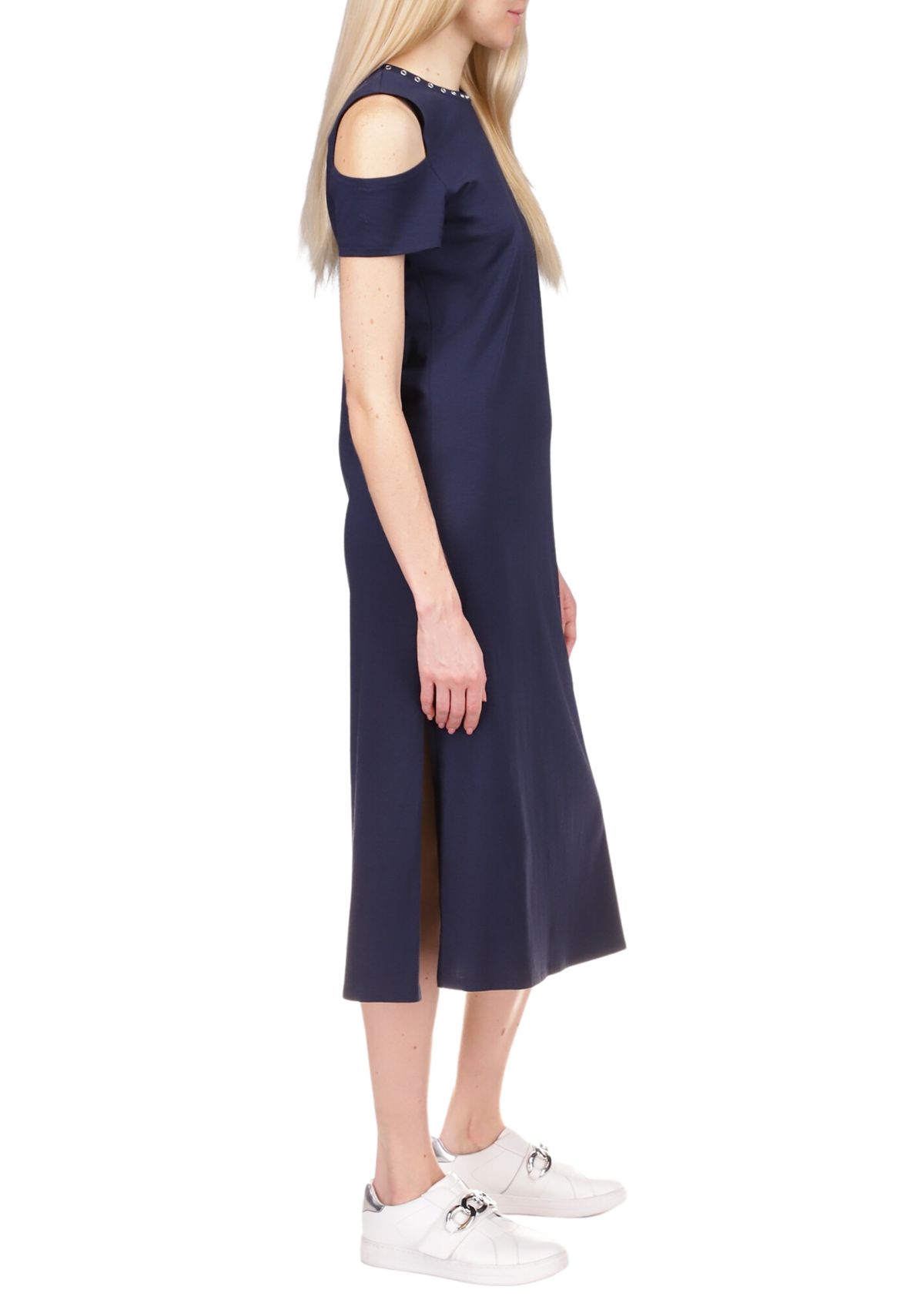 Womens Cold Shoulder Knit Midi Dress