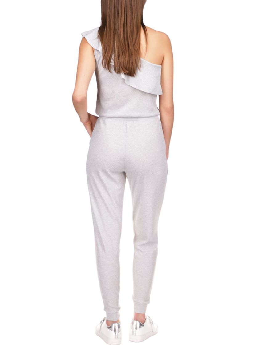 Womens Ruffled One Shoulder Waffle Jumpsuit