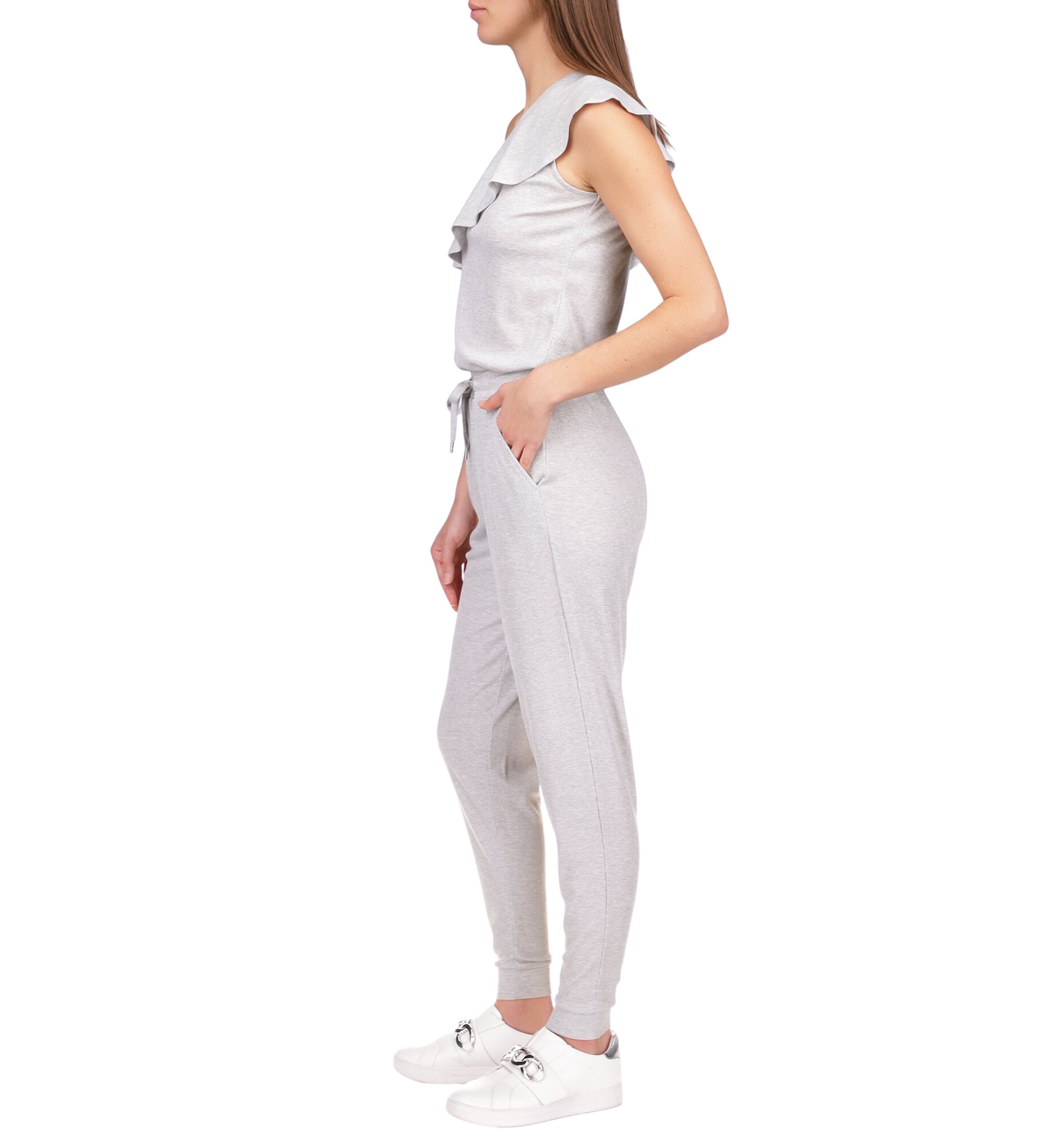 Womens Ruffled One Shoulder Waffle Jumpsuit