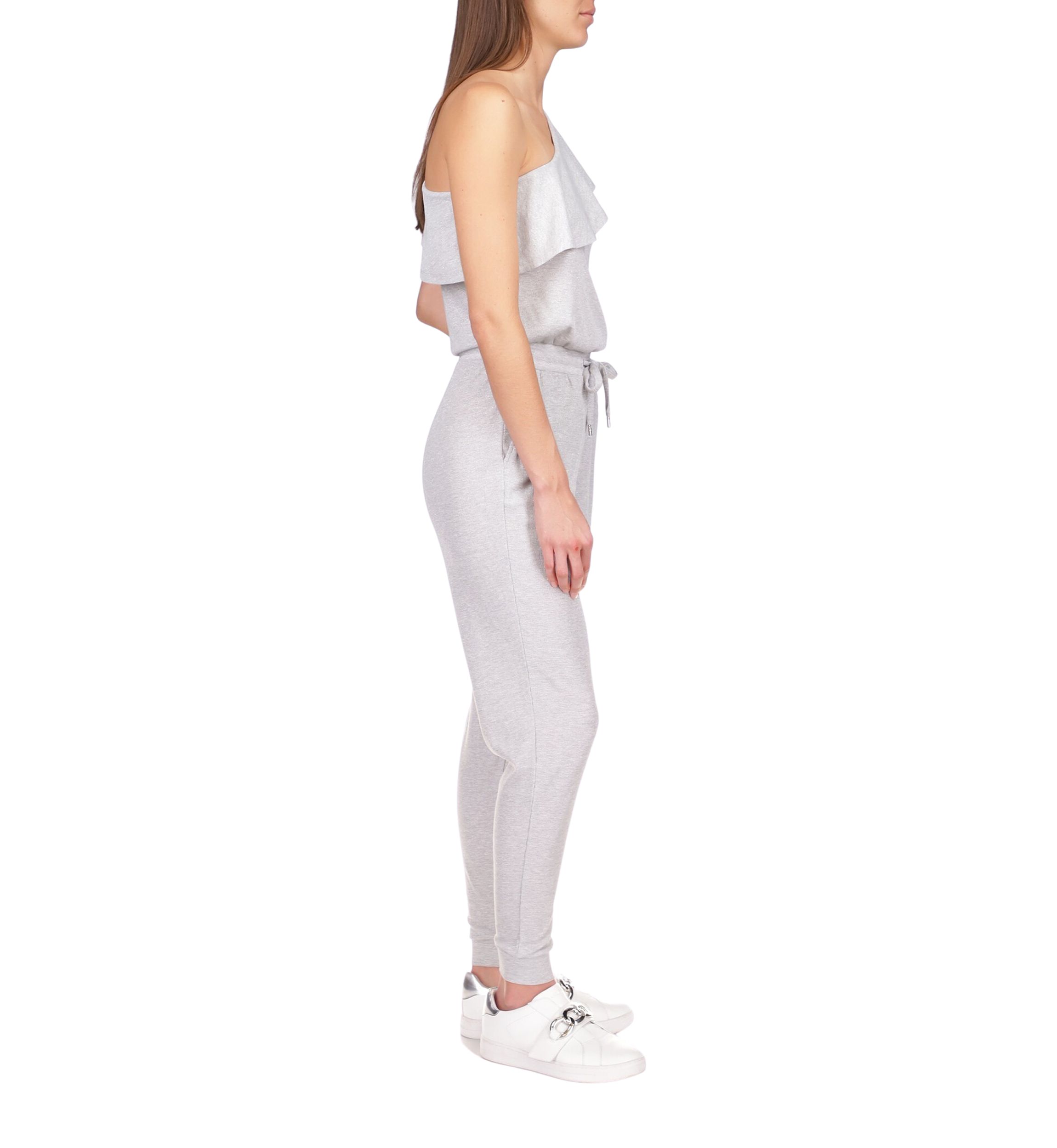 Womens Ruffled One Shoulder Waffle Jumpsuit