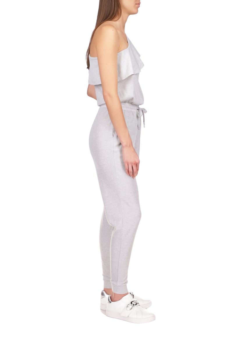Womens Ruffled One Shoulder Waffle Jumpsuit