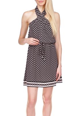 Michael Kors Women's Dot Mix Print Halter Dress