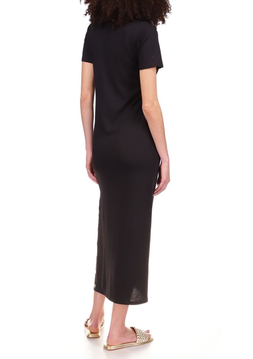 Womens Short Sleeve Grommet Midi T-Shirt Dress 