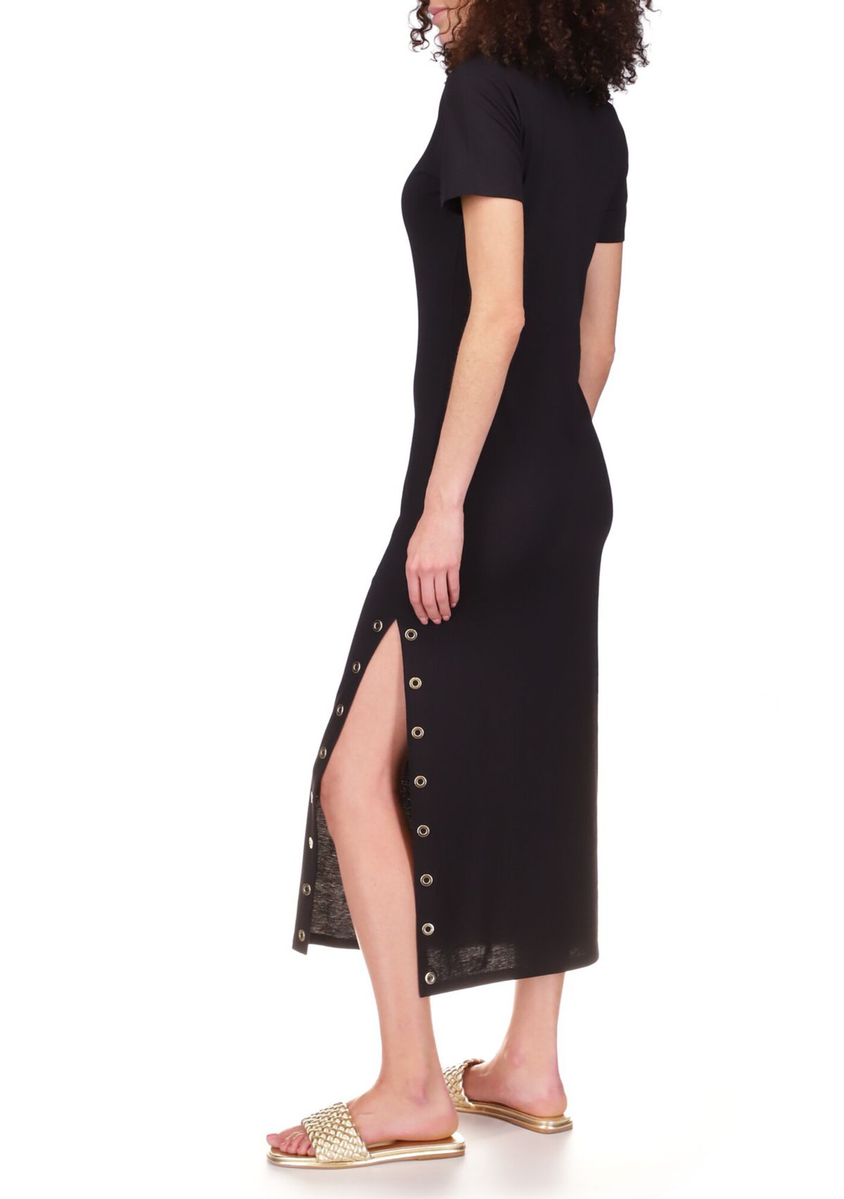 Womens Short Sleeve Grommet Midi T-Shirt Dress 