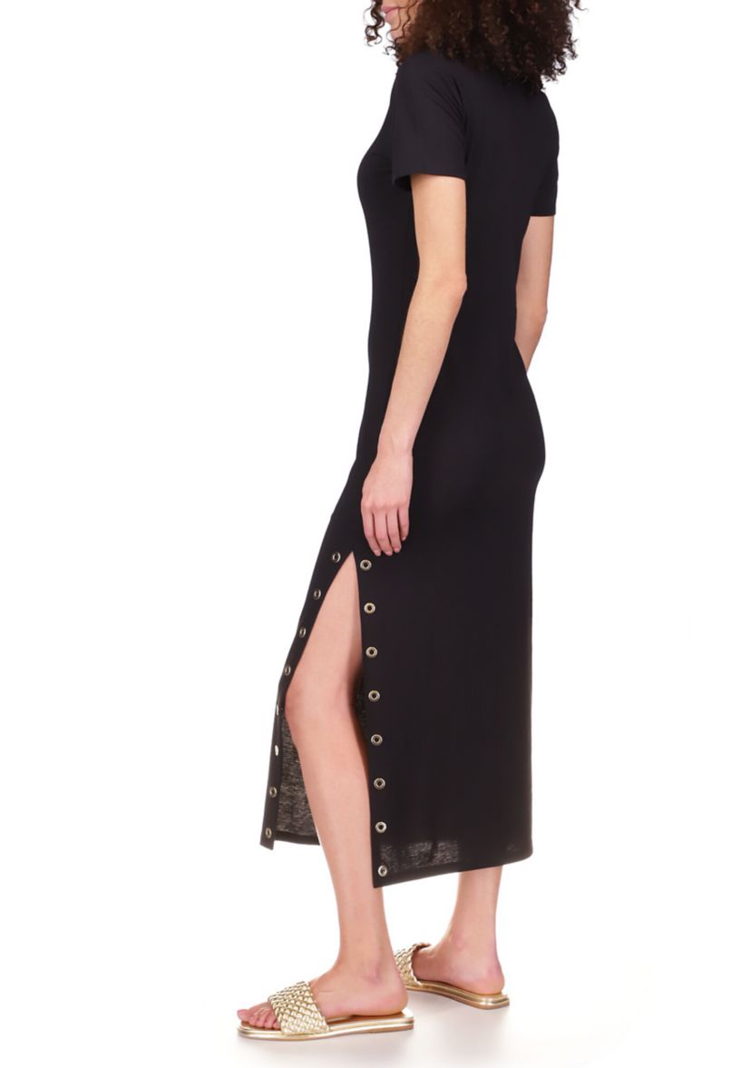 Womens Short Sleeve Grommet Midi T-Shirt Dress 