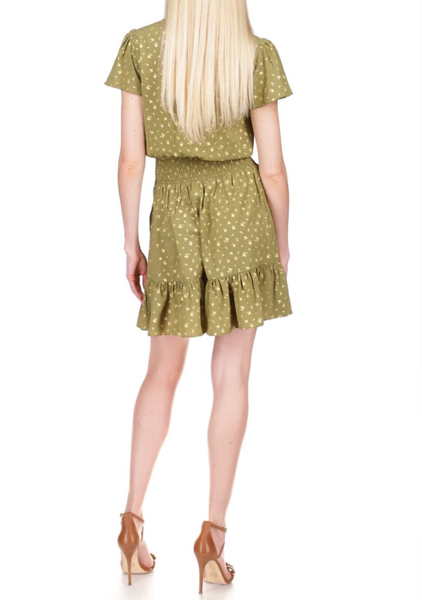 Womens Flutter Sleeve Foil Floral Faux Wrap Dress