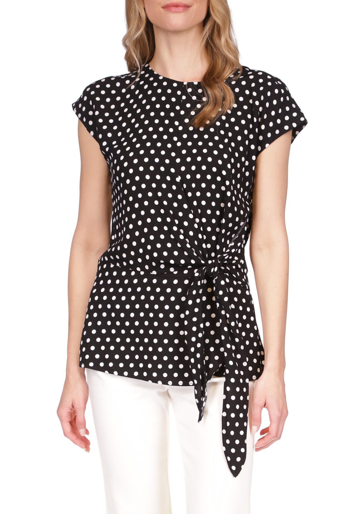 Womens Polka Dot Short Sleeve Wrap Top
