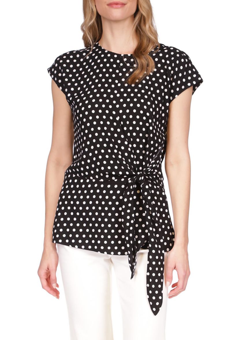 Womens Polka Dot Short Sleeve Wrap Top