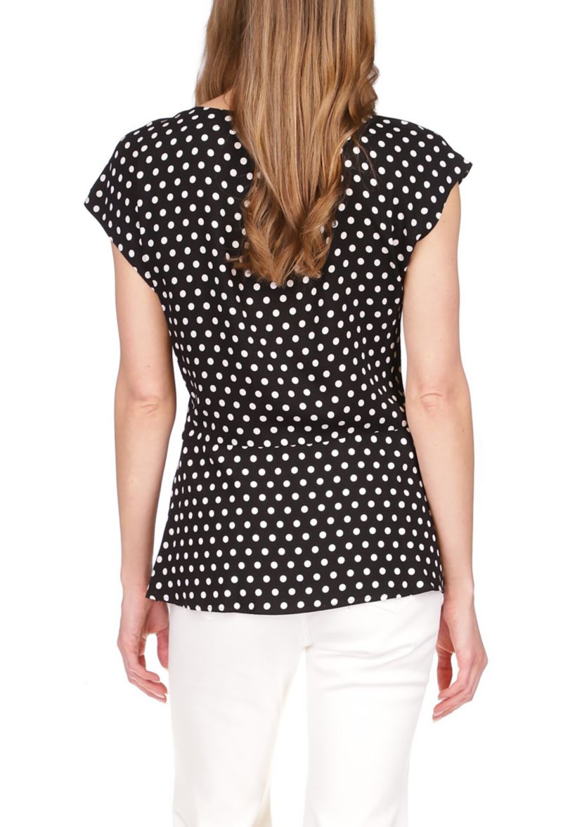 Womens Polka Dot Short Sleeve Wrap Top