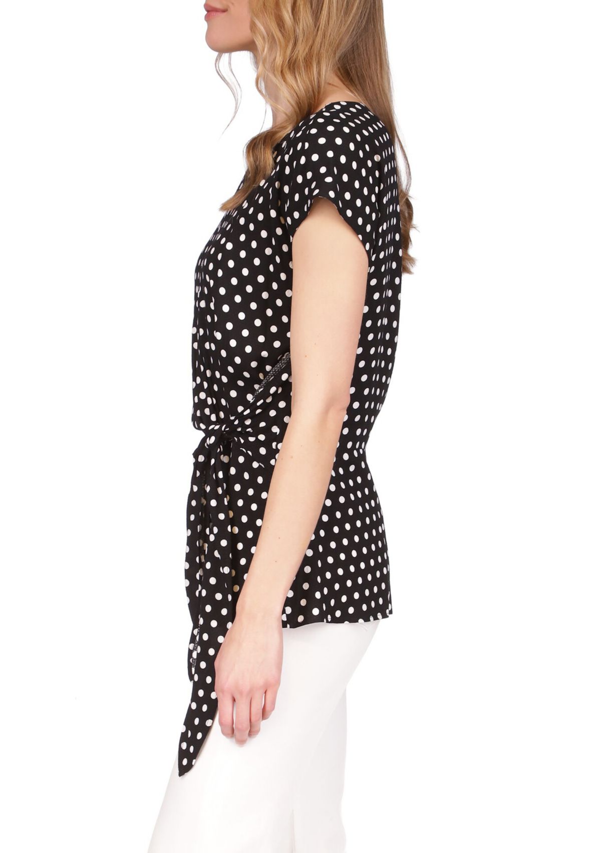 Womens Polka Dot Short Sleeve Wrap Top