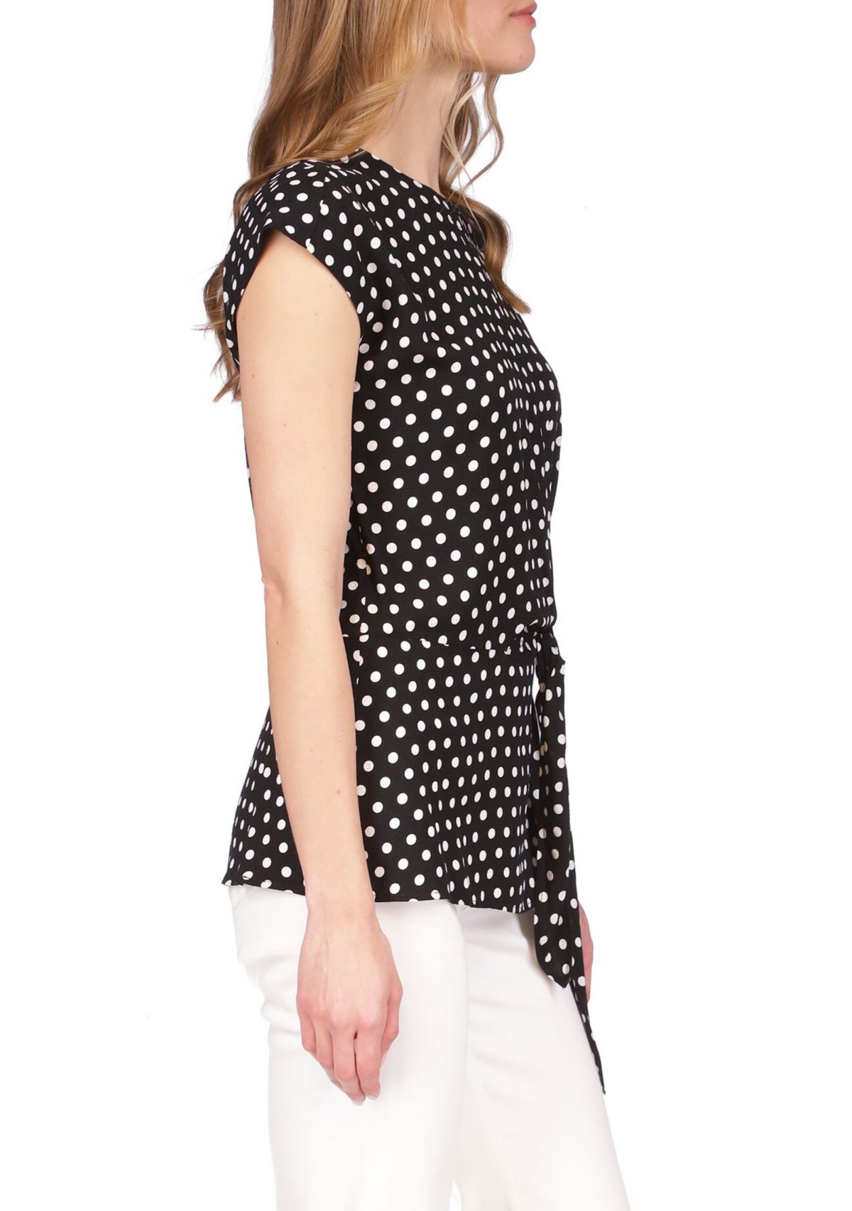 Womens Polka Dot Short Sleeve Wrap Top