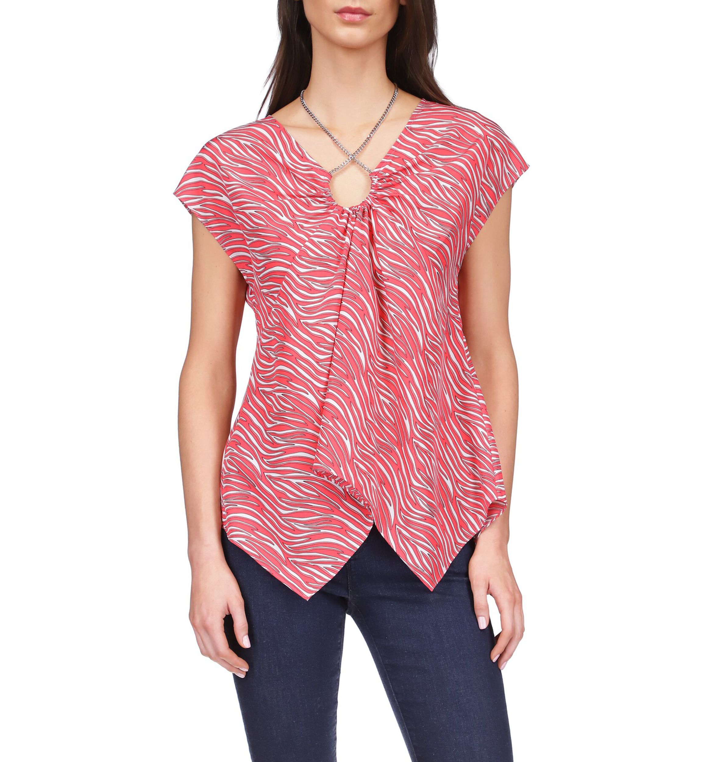 Womens Zebra Handkerchief Hem Chain Top