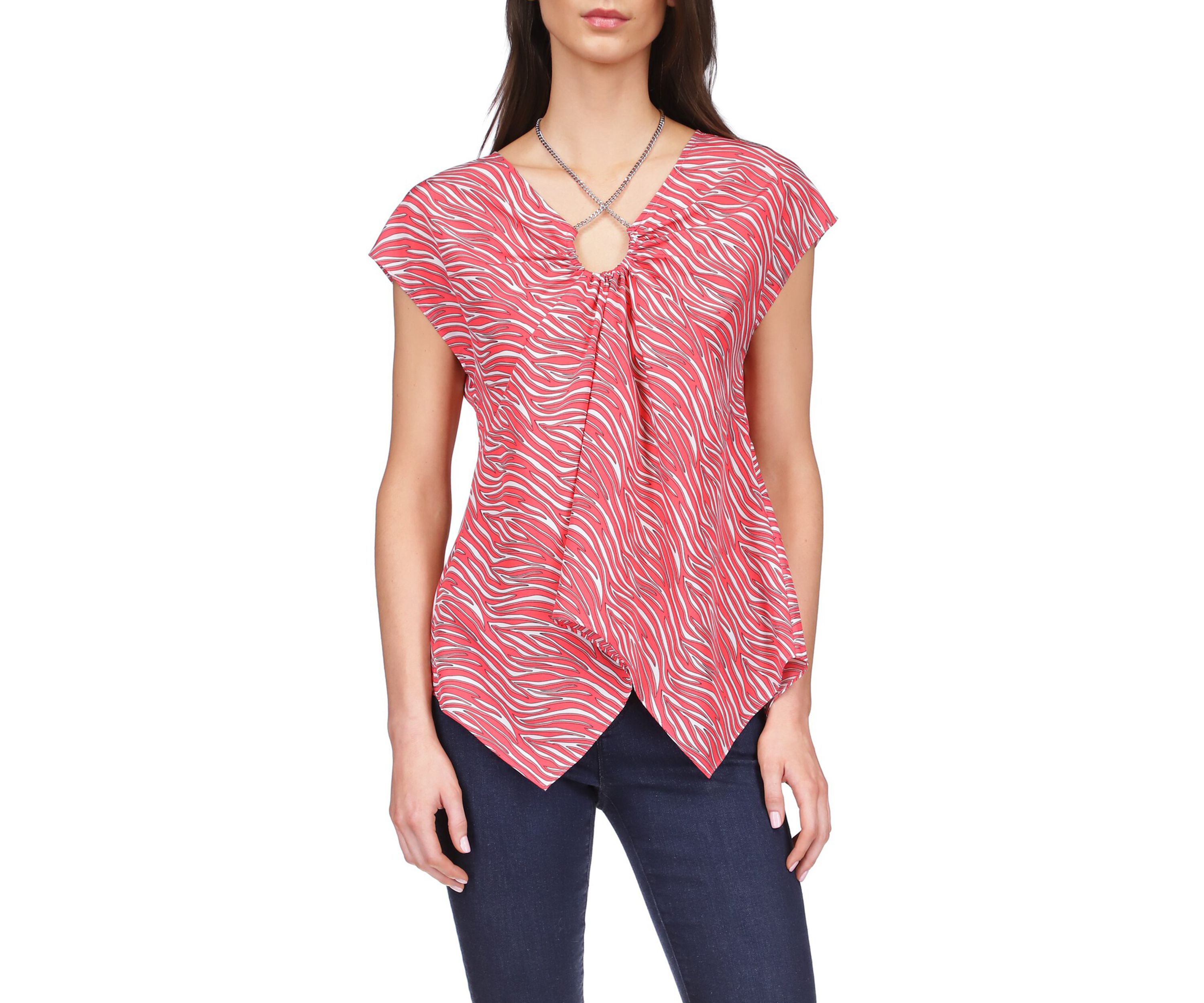 Womens Zebra Handkerchief Hem Chain Top