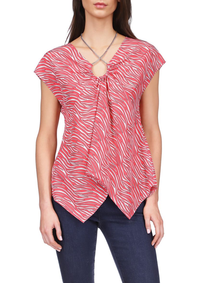 Womens Zebra Handkerchief Hem Chain Top